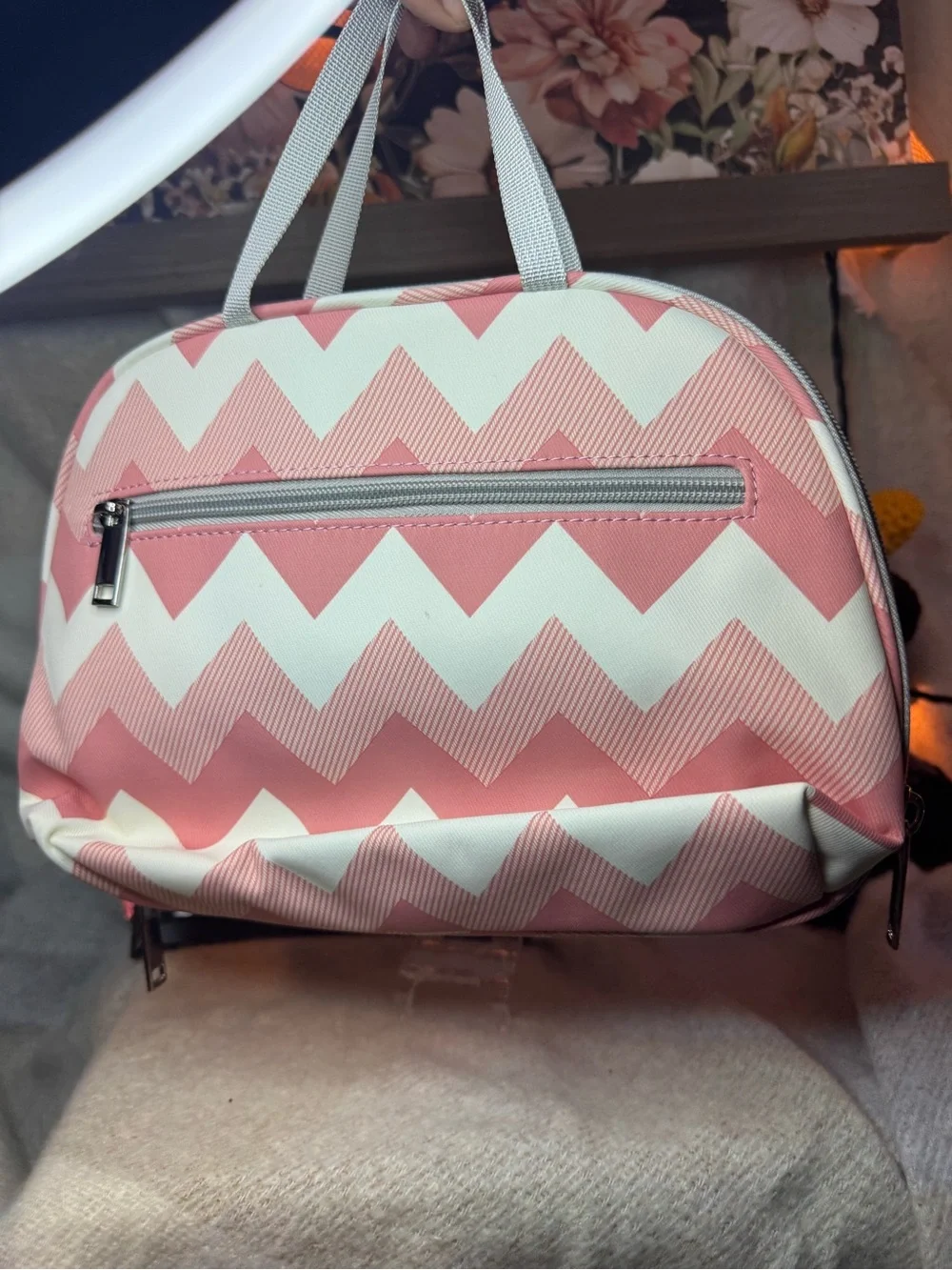 Chevron Pattern Pink and White Women's Handbag